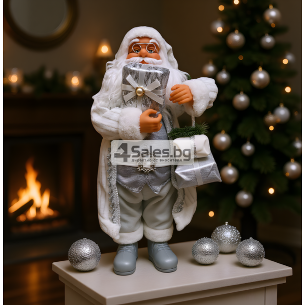 Дядо Коледа в сребристо – празнична фигура, която носи магия и уют у дома (50 / 70 / 90 см)