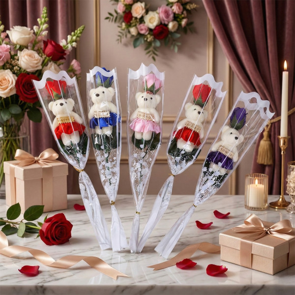 Комплект за подарък - роза и мече