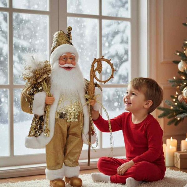Луксозна коледна фигура Дядо Коледа в златно (50 / 70 / 90 см)