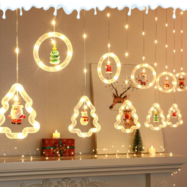 Светещ коледен гирлянд с рингове и малки коледни фигурки SD50
