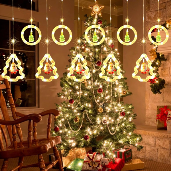 Светещ коледен гирлянд с рингове и малки коледни фигурки SD50