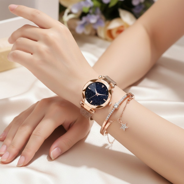 Луксозен дамски часовник „звездно небе“ тип гривна WW8 6