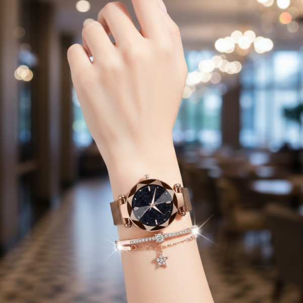 Луксозен дамски часовник „звездно небе“ тип гривна WW8 3