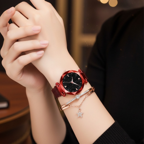 Луксозен дамски часовник „звездно небе“ тип гривна WW8 1