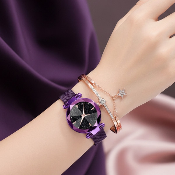 Луксозен дамски часовник „звездно небе“ тип гривна WW8