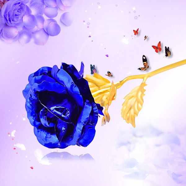 Изкуствена роза с 24-каратово златно покритие и стойка Сърце 21