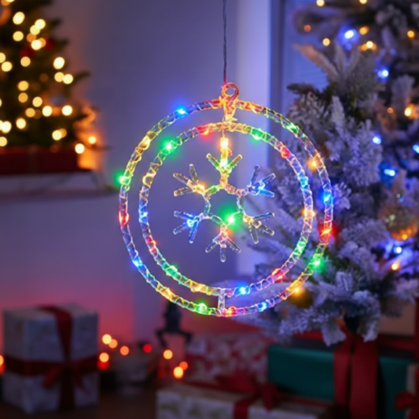 Въртяща се LED Коледна Декорация – Магически светлинен ринг за празничен уют 7