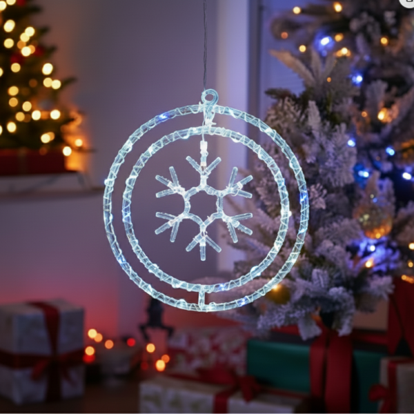 Въртяща се LED Коледна Декорация – Магически светлинен ринг за празничен уют 9