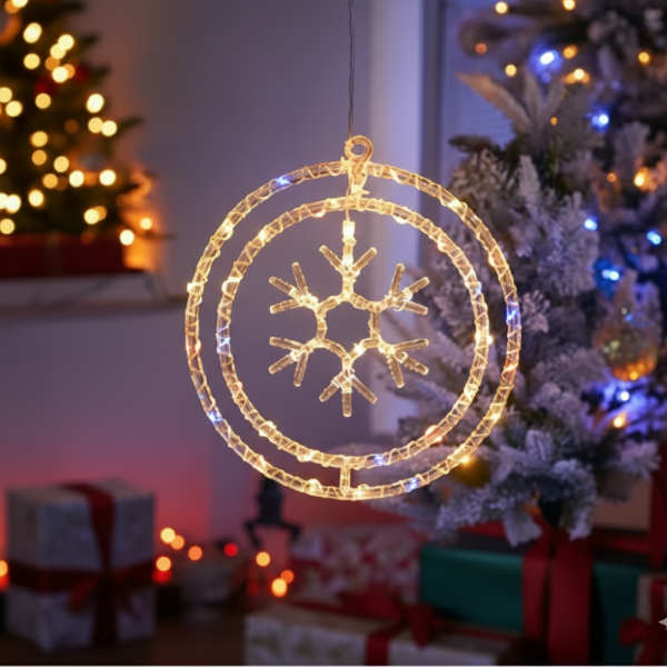 Въртяща се LED Коледна Декорация – Магически светлинен ринг за празничен уют