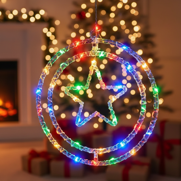 Въртяща се LED Коледна Декорация – Магически светлинен ринг за празничен уют 1