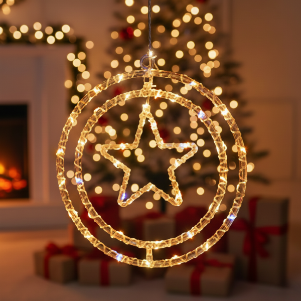 Въртяща се LED Коледна Декорация – Магически светлинен ринг за празничен уют