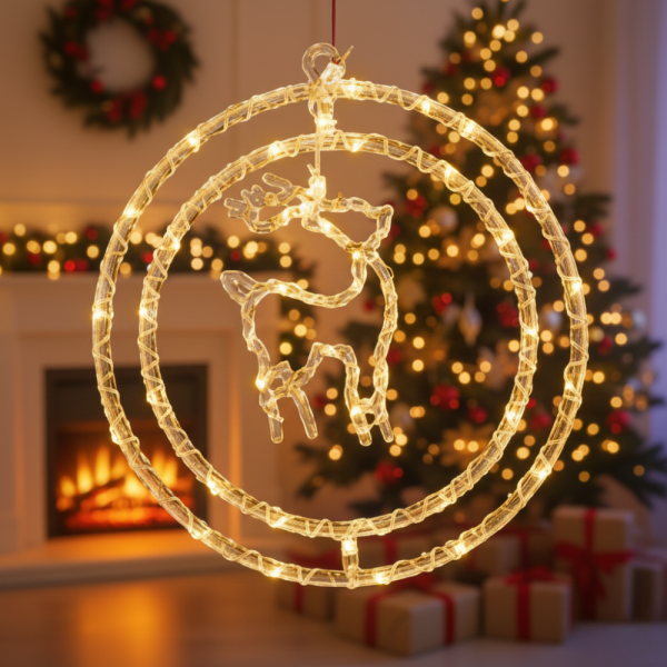 Въртяща се LED Коледна Декорация – Магически светлинен ринг за празничен уют 5