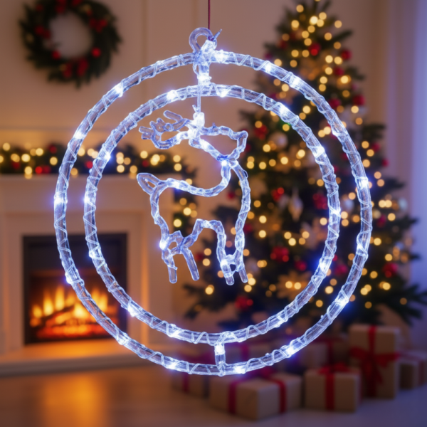 Въртяща се LED Коледна Декорация – Магически светлинен ринг за празничен уют 6