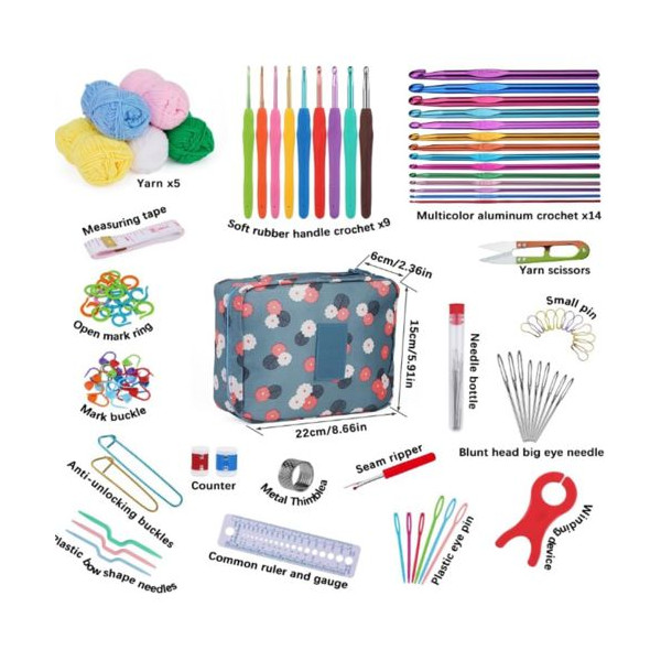 Комплект аксесоари за плетене, 107 части, 14 алуминиеви куки – Пълен сет за начинаещи и напреднали