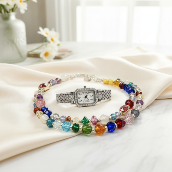 Елегантен часовник с двойна гривна – стил и блясък в едно