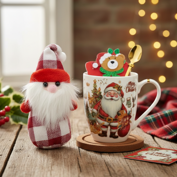 Коледен подаръчен комплект с чаша, лъжичка и мека играчка – моментална празнична атмосфера у дома 2