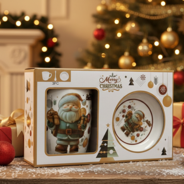 Коледна керамична чаша с капак и лъжица – уют за всяка сутрин