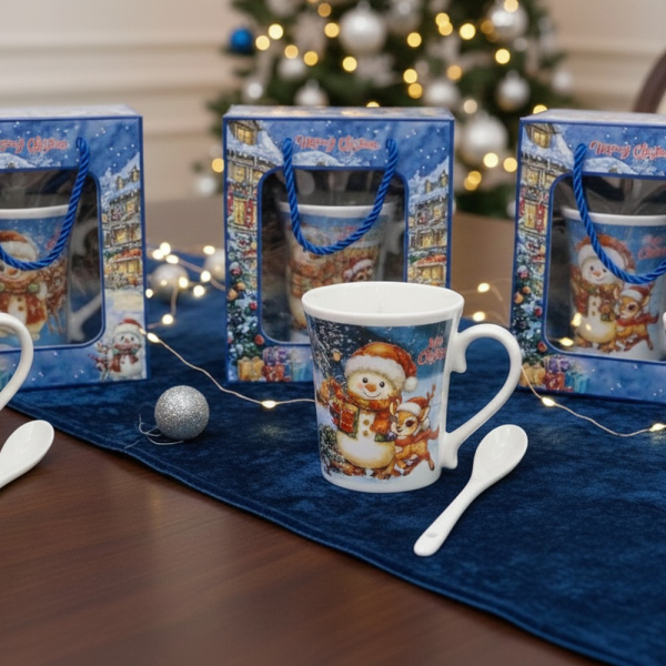 Празничен комплект за топли напитки – Керамична чаша и лъжичка в коледна опаковка 3