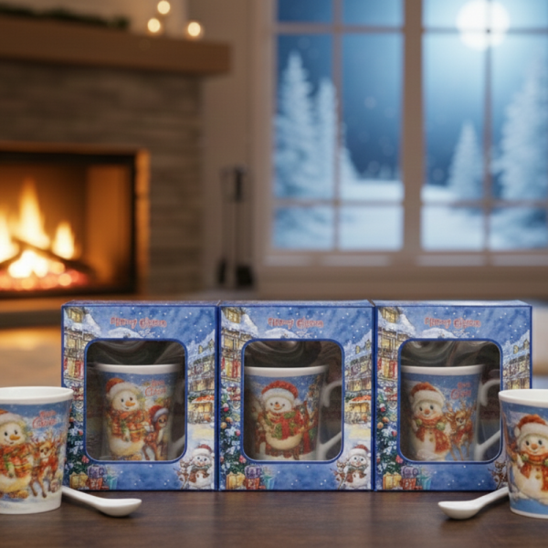 Празничен комплект за топли напитки – Керамична чаша и лъжичка в коледна опаковка 5