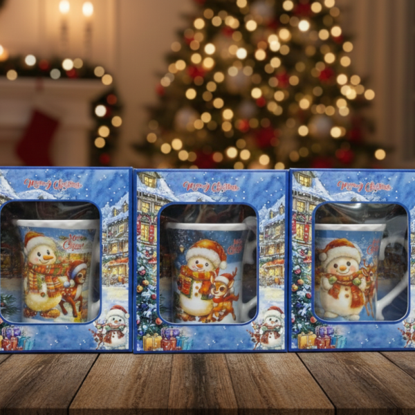 Празничен комплект за топли напитки – Керамична чаша и лъжичка в коледна опаковка 1