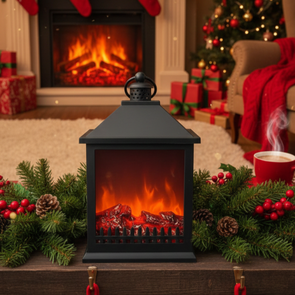LED Декоративен фенер-камина – Реалистичен пламък за Коледа и зимен уют