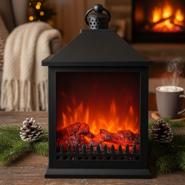 LED Декоративен фенер-камина – Реалистичен пламък за Коледа и зимен уют