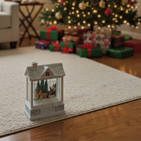 Снежна Коледна къщичка с Дядо Коледа – Идеален празничен акцент