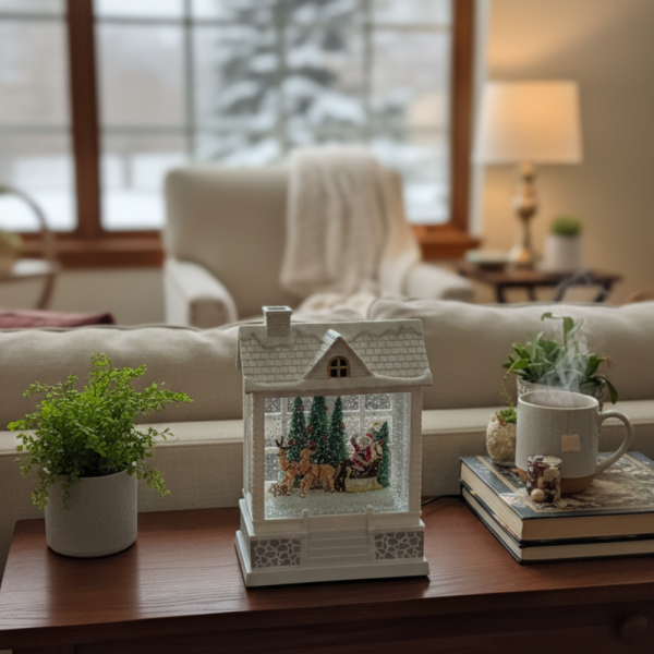 Снежна Коледна къщичка с Дядо Коледа – Идеален празничен акцент