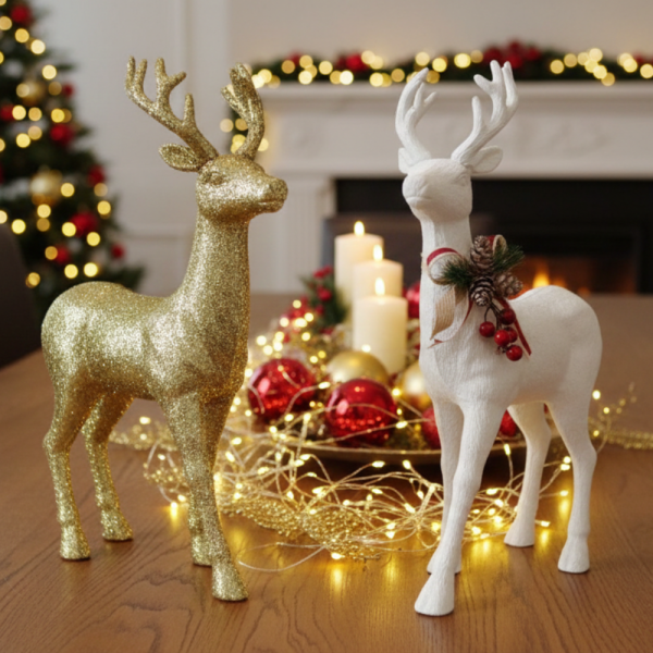 Декоративен Коледен eлен – Златист или бял, с празнични детайли