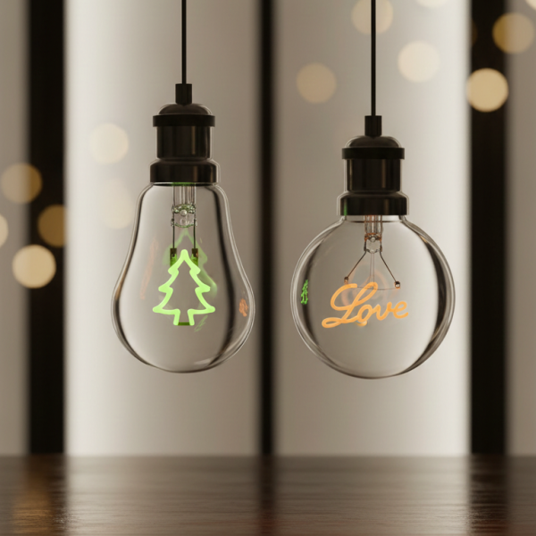 Коледна LED декоративна крушка с фигура – Елха / Love – Топъл празничен акцент за дома и подарък 1