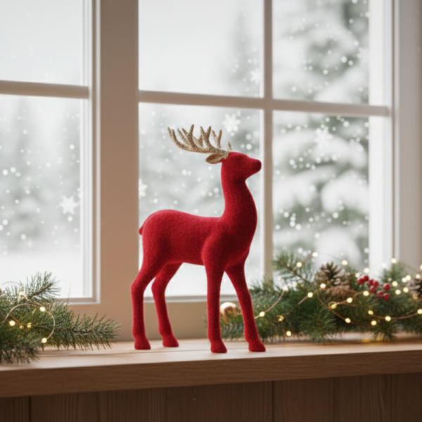 Червен кадифен елен за Коледна украса – Луксозен празничен акцент 2