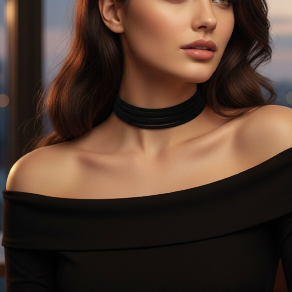 Колие - чокър от кадифе за врат с множество тънки ивици D27 1