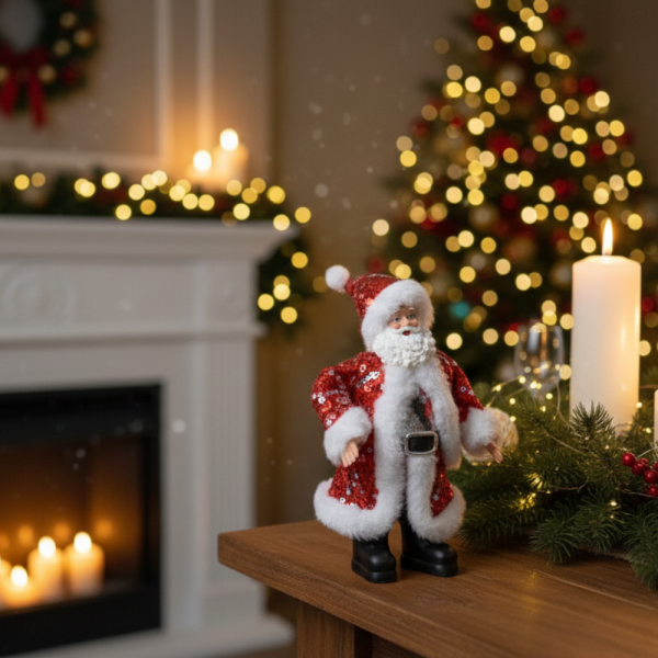 Декоративен дядо Коледа с пайети – Стилен акцент за всеки дом