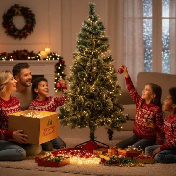 Заснежена Коледна елха с метална стойка