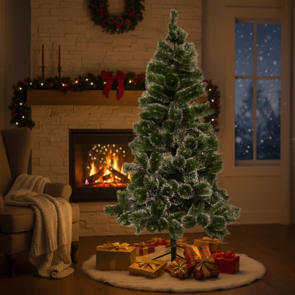 Заснежена Коледна елха с метална стойка