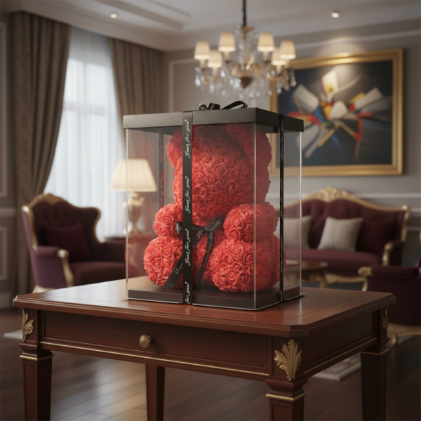 Мече изработено от рози с панделка 1