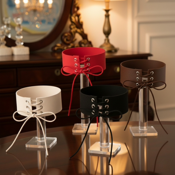 Широк чокър наподобяващ връзки на корсет D39