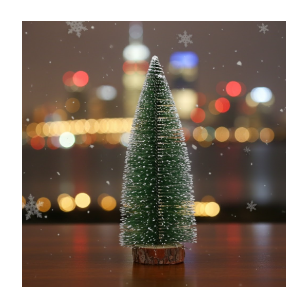 Миниатюрна декоративна изкуствена елха с поставка от дървено пънче, 30 см височина SD165