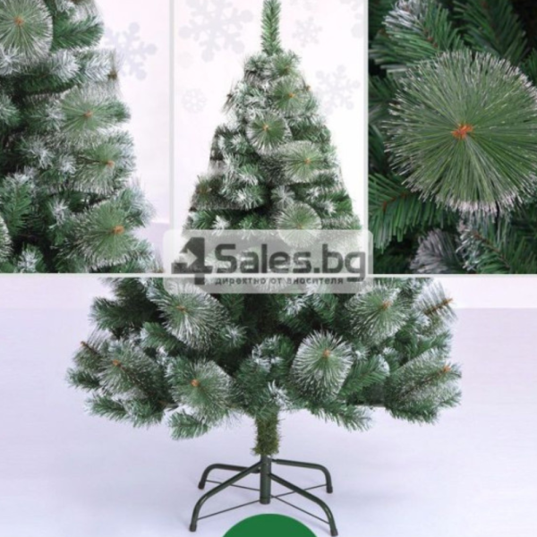 Изкуствена коледна елха с бели връхчета и шишарки ! SD58