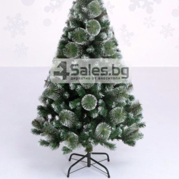 Изкуствена коледна елха с бели връхчета и шишарки ! SD58