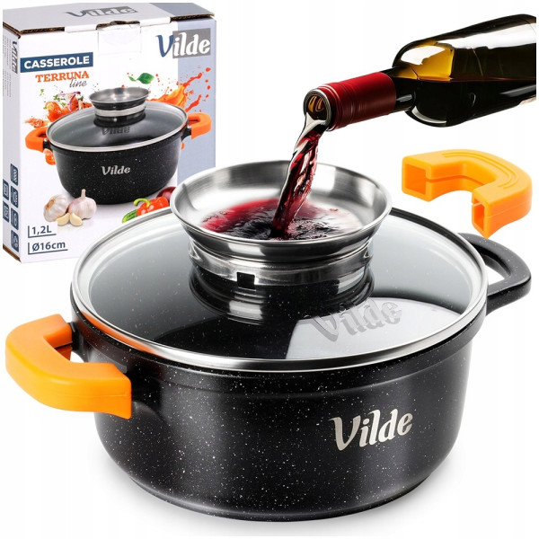 Универсална гранитна тенджера с незалепващо покритие, със стъклен капак и дозатор за течности