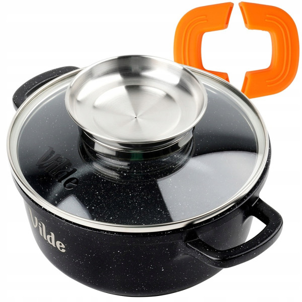 Универсална гранитна тенджера с незалепващо покритие, със стъклен капак и дозатор за течности 9