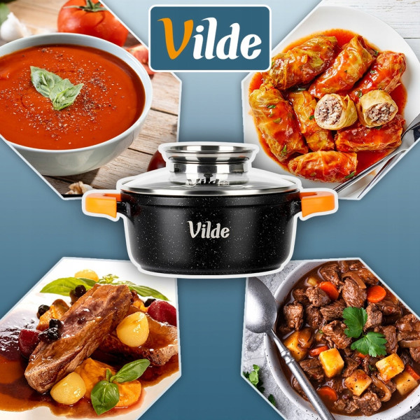 Универсална гранитна тенджера с незалепващо покритие, със стъклен капак и дозатор за течности