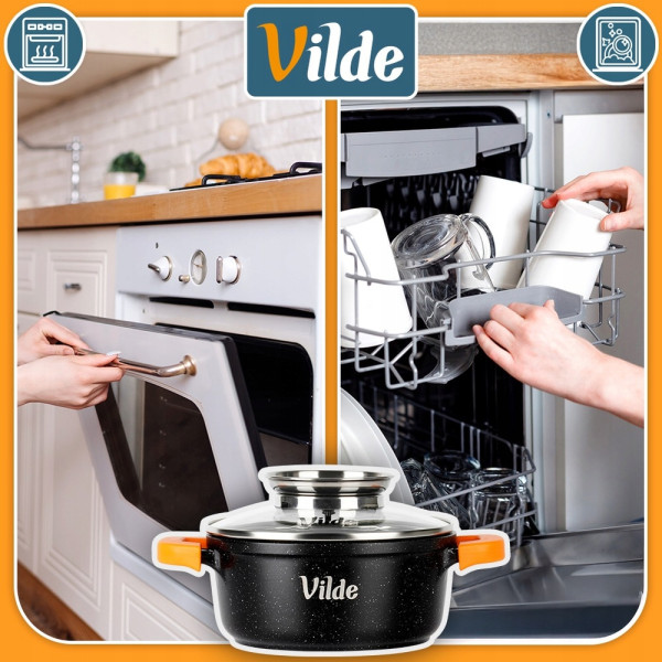 Универсална гранитна тенджера с незалепващо покритие, със стъклен капак и дозатор за течности