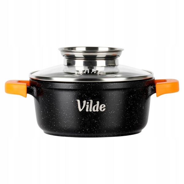 Универсална гранитна тенджера с незалепващо покритие, със стъклен капак и дозатор за течности