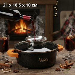 Универсална гранитна тенджера с незалепващо покритие, със стъклен капак и дозатор за течности