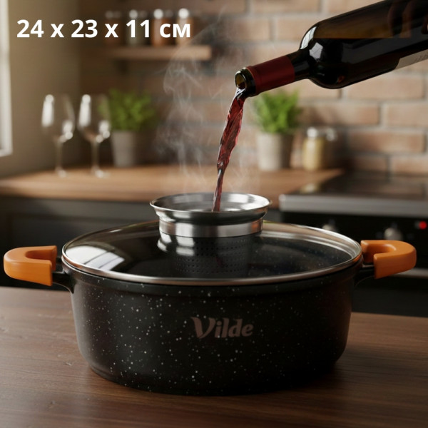 Универсална гранитна тенджера с незалепващо покритие, със стъклен капак и дозатор за течности 13