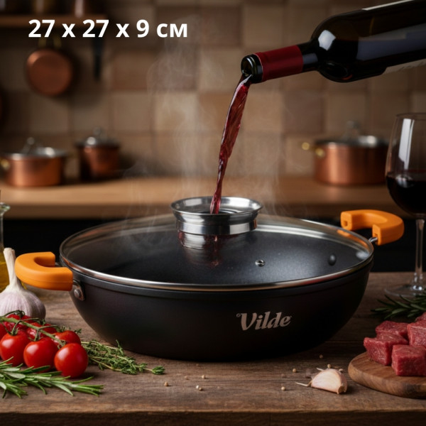 Универсална гранитна тенджера с незалепващо покритие, със стъклен капак и дозатор за течности 16