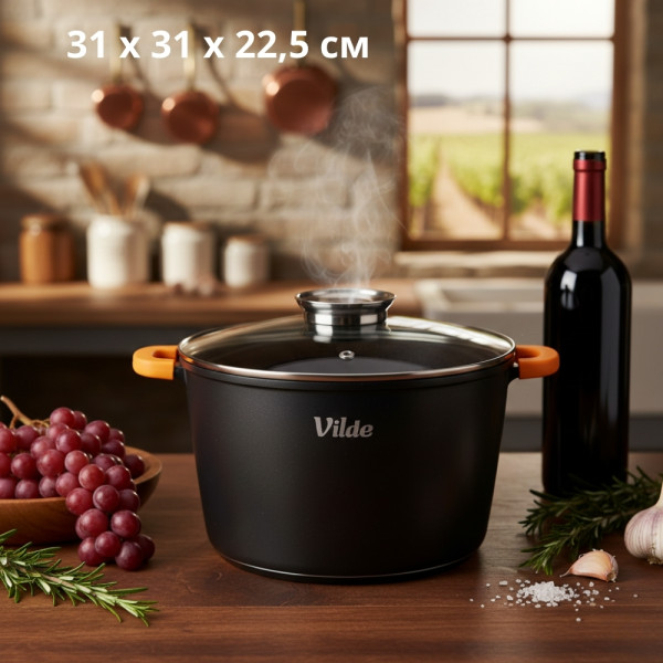 Универсална гранитна тенджера с незалепващо покритие, със стъклен капак и дозатор за течности