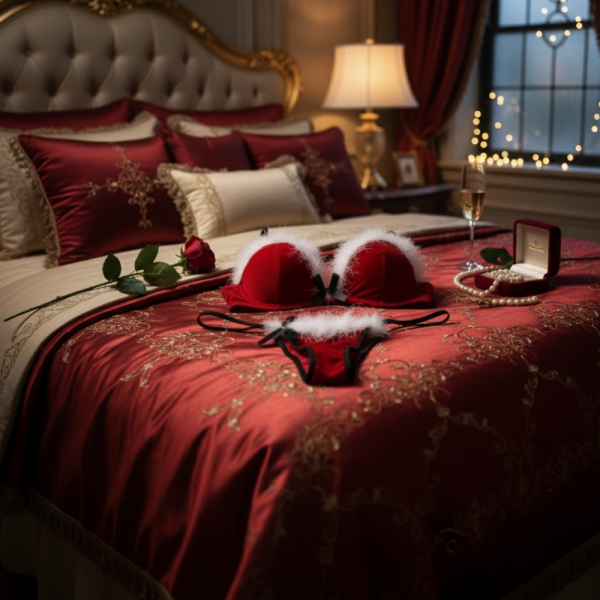 Дамски коледен комплект бельо с пух – сутиен и прашки NY109